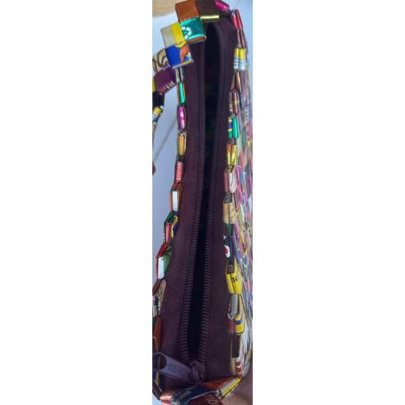 Novelty Pattern Candy Wrappers Multicolored Shoulder Purse 6.5" Tall - Picture 6 of 14